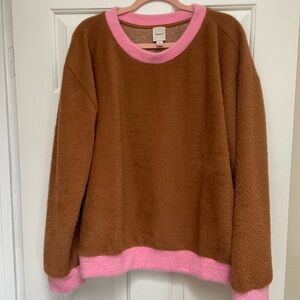 Anthropologie Brown and Pink Crew Neck Sweater with Cozy Texture